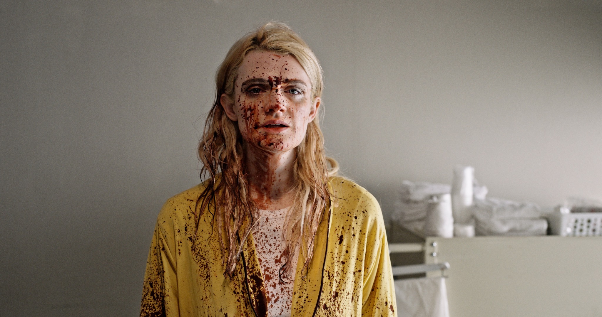 Gayle Rankin covered in blood in the movie Bad Things.